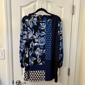 Alfani 1X blouse in blue, black, and white